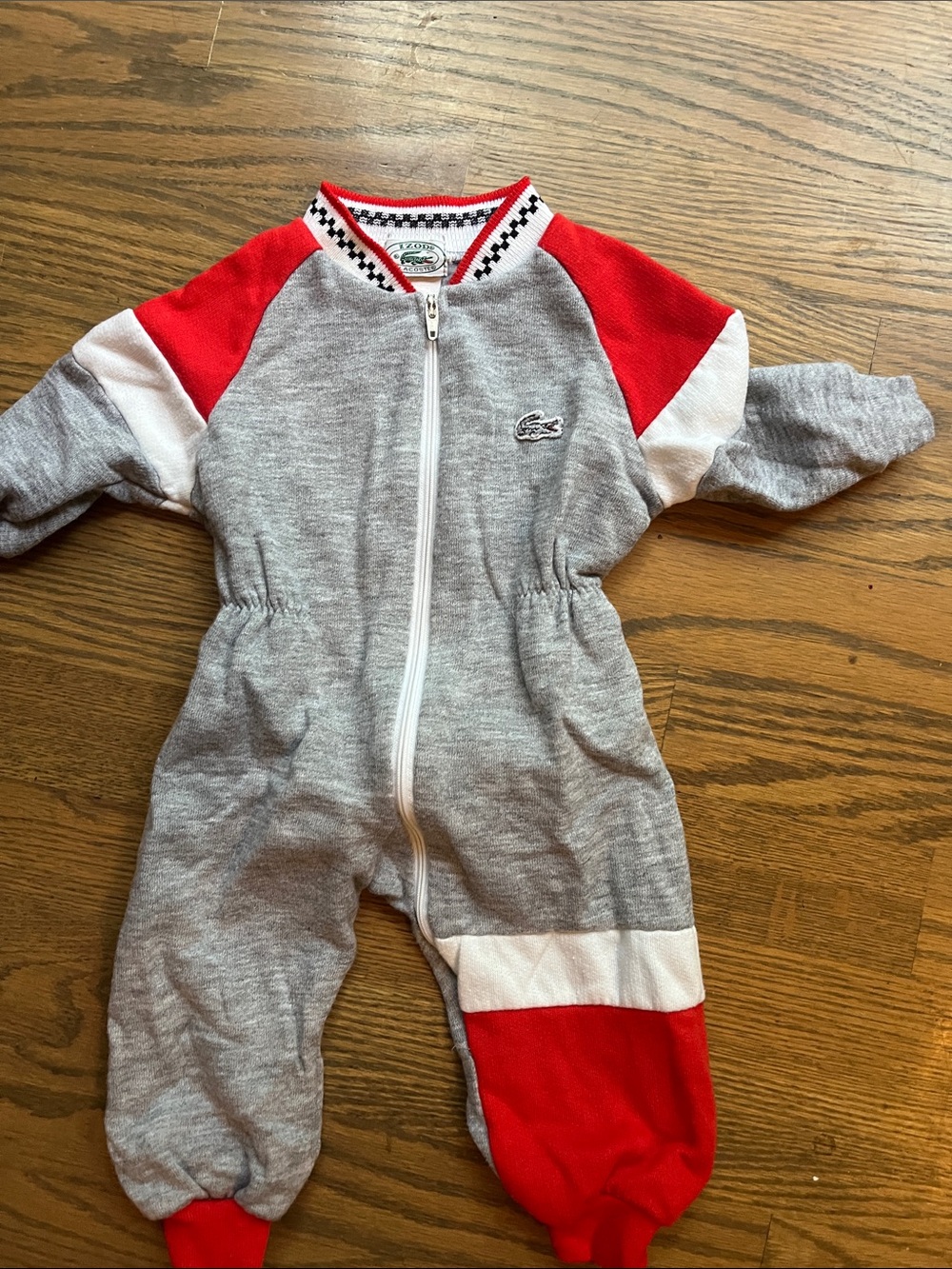 Lacoste Grey, Red & White Kids Zip One-Piece